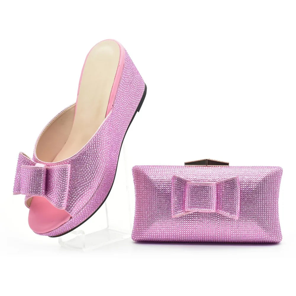 Latest Design Women Shoes and Bag Set Decorated with Rhinestone Wedding Shoes Bride Ladies Shoes Heels Party Women Pumps