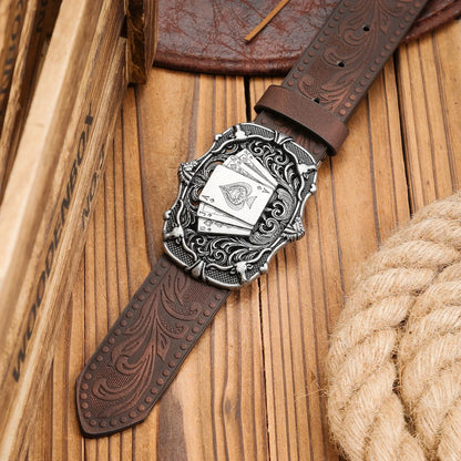 A Western-Buckle PU Belt Suitable for Both Men and Women, A Unique and Retro Brown Belt (With Perforated Nails Included)