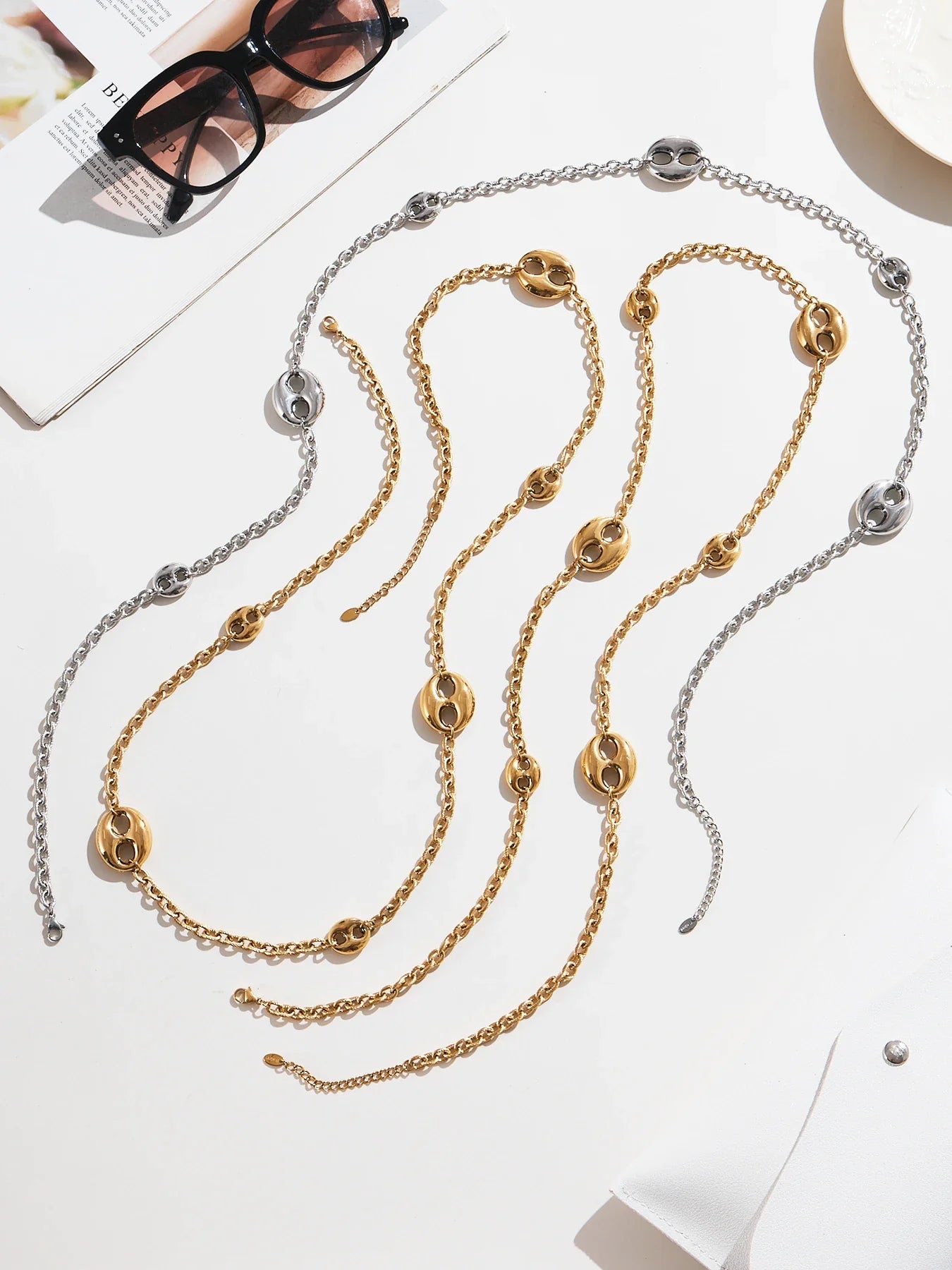 Nivora Chunky Pig Nose Ring Sweater Chain Necklaces for Women Stainless Steel 18K PVD Gold Plated Collar Choker Jewelry Gifts