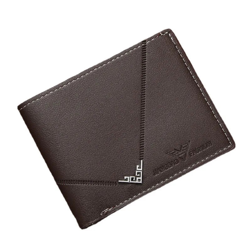 Lychee Texture Leather Card Clip Short Men'S Coin Purse Wallet Business-Style Cash Money Purse Multi Patchwork Card Slot Holder