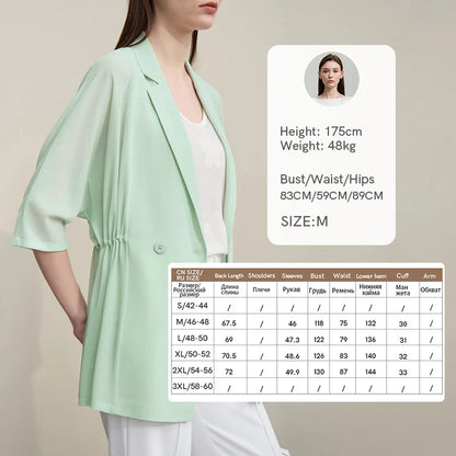 Women's Blazer 2026 Summer New Notch Lapel Dolman Sleeve Jacket Loose Lightweight Office Chiffon Coat For Women 12642007