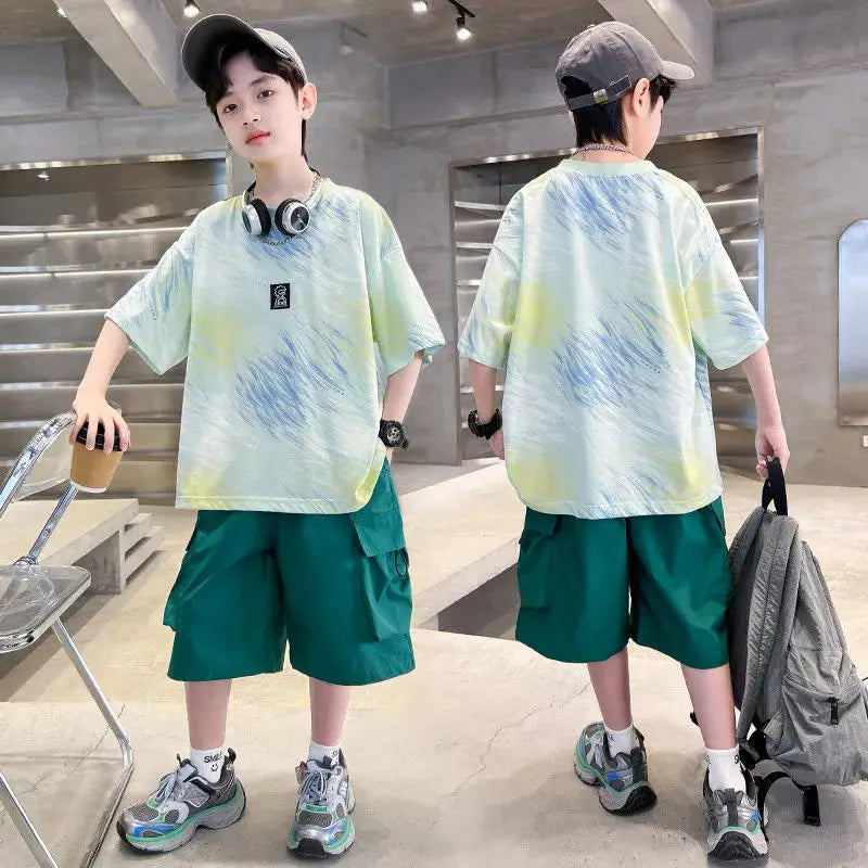 Summer Short-sleeved Suit Kid Costume Fashion Children 8 To 14 Years Children's Clothing From 12 Boy Outfit Wear Men's Sets Boys