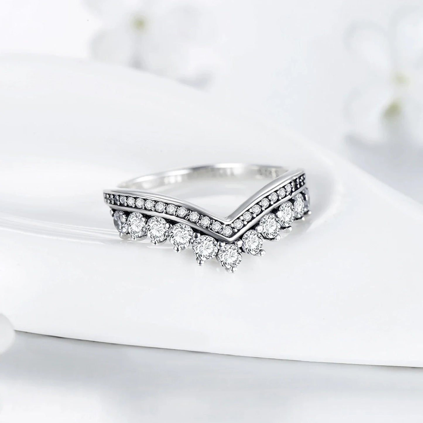 Fashion 100% Real 925 Sterling Zircon Crown Finger Ring Classic Stackable Silver Jewelry For Women Wedding Christmas Gift
