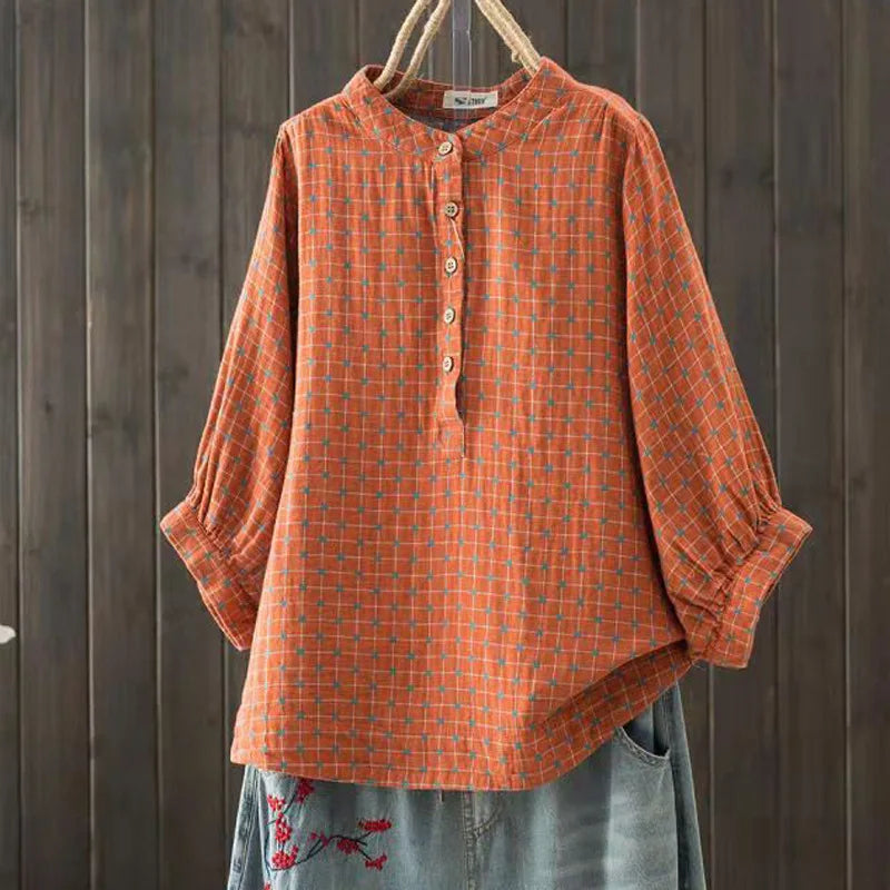 Women's blouse women Japanese cotton yarn print shirts & blouses summer top three-quarter sleeve shirt women's clothing