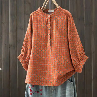 Women's blouse women Japanese cotton yarn print shirts & blouses summer top three-quarter sleeve shirt women's clothing