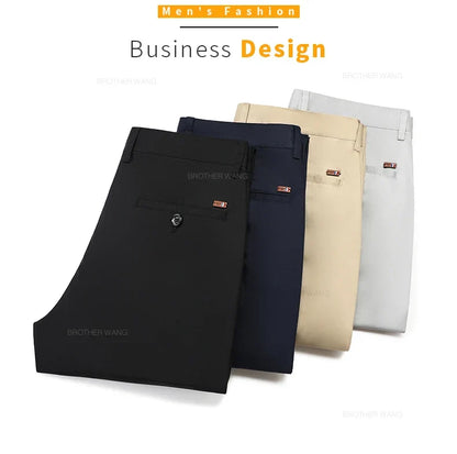 Bamboo Fiber Fabric Men's Casual Pants Summer New Ultra-thin Elastic Soft Straight Business Trousers Classic Black Khaki Gray