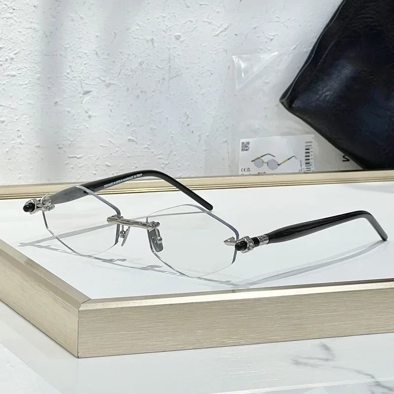 INS Maske P60 Luxury Rimless Sunglasses Men Hexagonal Acetate Handmande in Germany Designer Alloy Top Quality Trendy UV400 Women