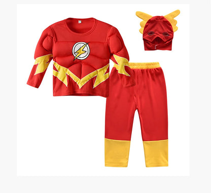 The Superhero Flash Men Cosplay Costume Kids Boys Girls Tops Pants With Mask Allen Muscle Suit Halloween Party Children Casual