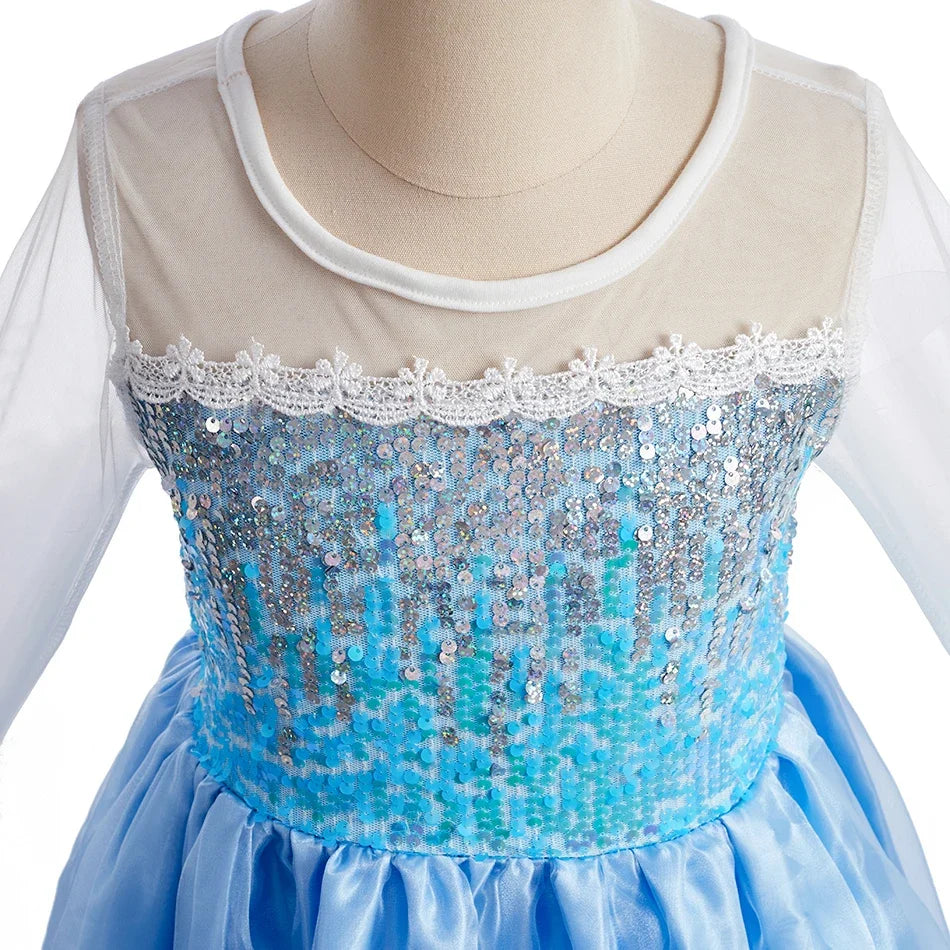 2026 Kid Elsa Anna Costume Girl Birthday Floral Dress Children Snow Queen Performance Fantasy Princess Evening Halloween Costume