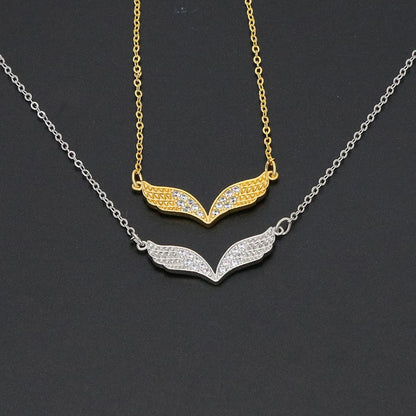 Delicate Women 24K Gold Plated Zircon Angel Wing Chain Pendant Necklace