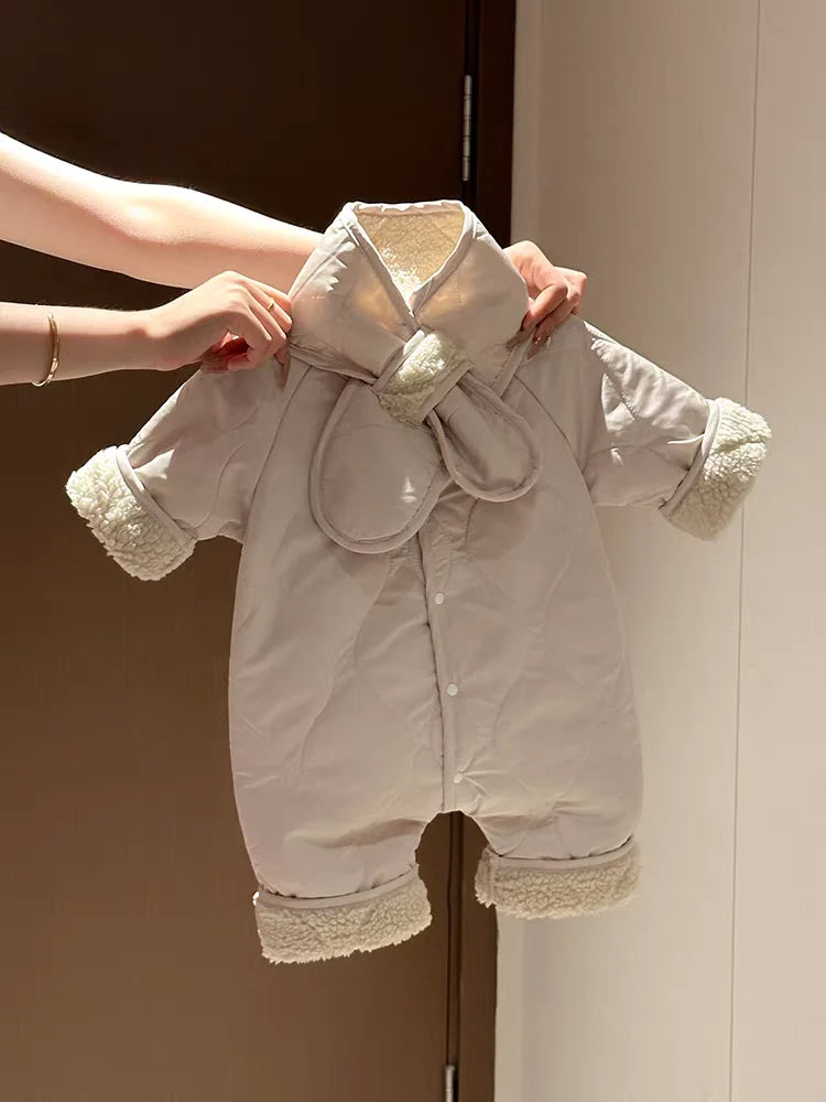 HY22431 Autumn and winter baby retro fashion plush thickened warm crawling suit jumpsuit baby autumn and winter outdoor clothes