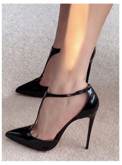 New T-shaped hollow high heels with toe caps, sandals with thin heels and pointed hollow out sexy shallow mouth single shoes
