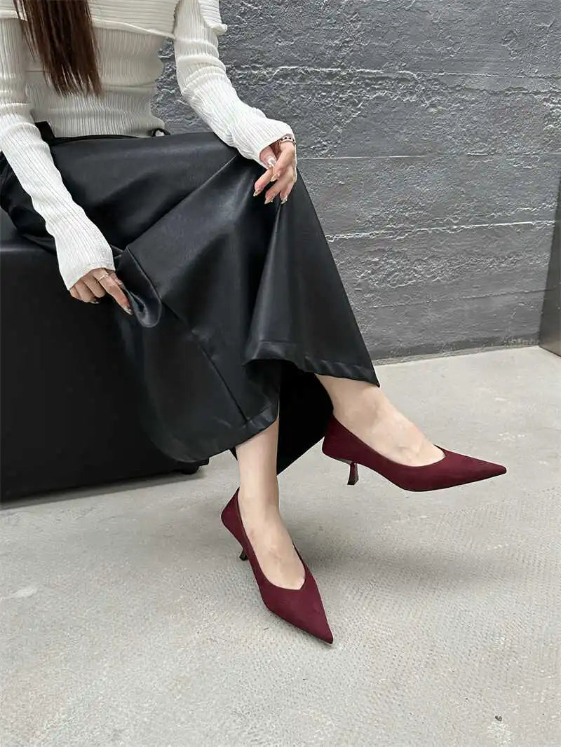 2024 Autumn Pointed Toe Women Sexy Shallow Slip On Pumps Shoes Fashion Thin High Heel Ladies Elegant Dress Shoes Mujer