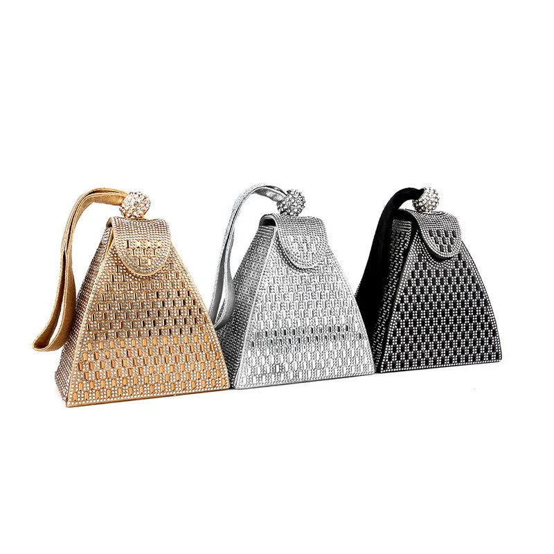 Rhinestones Luxury Evening Bags For Women New In High Quality Pyramid Shape Fashion Chic Point Party Clutch Purse Free Shipping