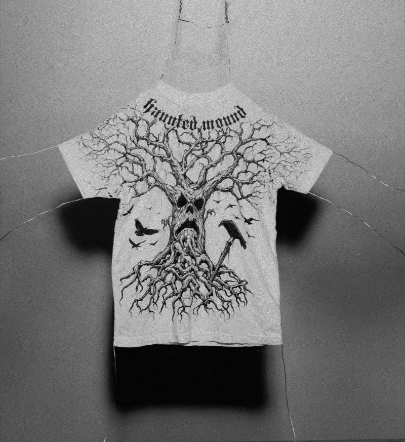 Y2K Gothic T Shirt Haunted Mound Ghost Skull Pattern Streetwear Men Women Harajuku Hip Hop Vintage Unisex Cotton Short Sleeve