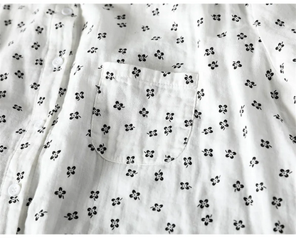 Sweet Snow Dots Print Shirt, Double Layers, Cotton Yarn, Peter Pan Collar, Long Sleeve, Casual Blouse Shirt