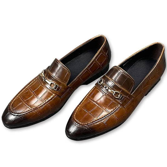 Men's Genuine Leather Loafers|Crocodile-Print Slip-On Shoes for Men|Pointed Toe Fashion Footwear|Comfortable Men's Dress Shoes