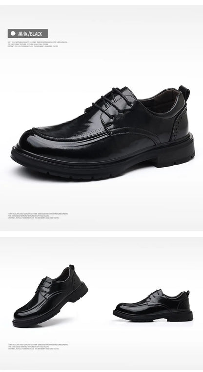 Spring Autumn Business Leather Shoes for Men Solid Color Lace Designer Big Head Dress Shoes Male Fashion Platform Casual Shoe