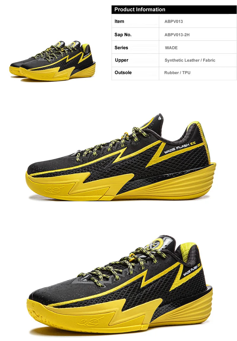 Men's WADE FLASH 2 On Court Basketball Shoes BOOM Cushioning Breathable LiNing Stable Sneaker ABPV013