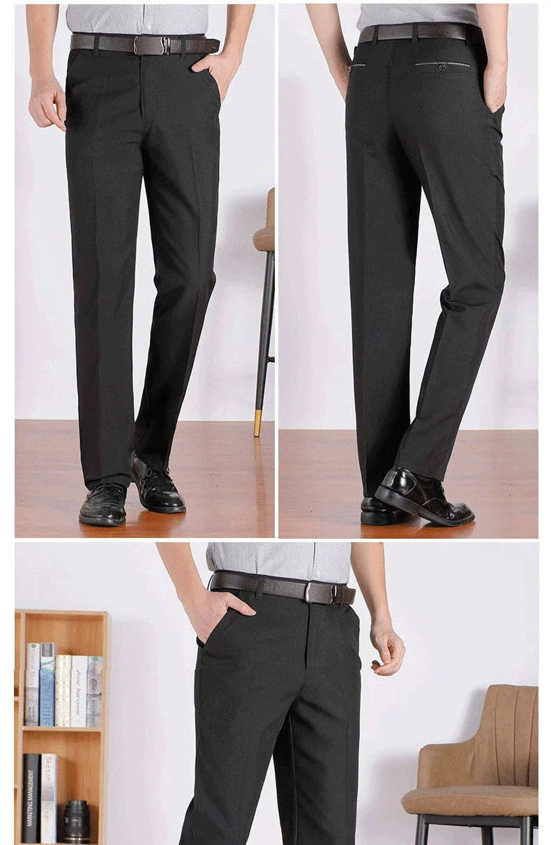 Autumn Thick  Summer Thin Casual Pants Men Straight Formal Long Trouser Adult Solid Color Flat Design Suit Pant Business RIYBEOE
