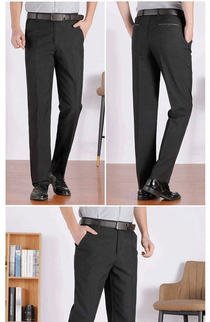 Autumn Thick  Summer Thin Casual Pants Men Straight Formal Long Trouser Adult Solid Color Flat Design Suit Pant Business RIYBEOE