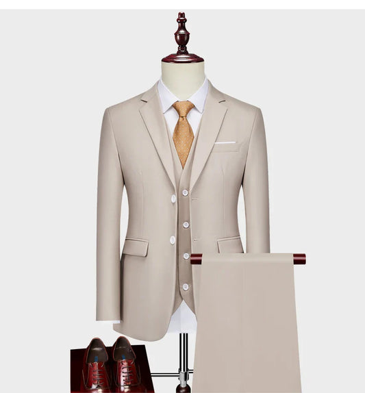 Men's Business Casual Suit for Weddings, Genuine Blazer, Vest and Pants, Big & Tall,Slim Fit Waistcoat, Dress Trousers, US Size