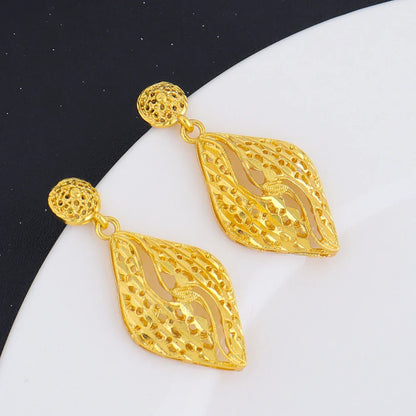 Fashion Gold Color Jewelry 24K Gold Color Warped Geometry Necklace Earrings Set Dubai India Africa Nigerian Bridal Gift