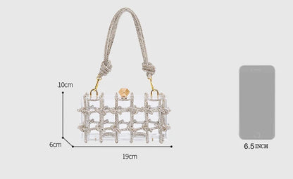 New Diamond Clear Acrylic Box Evening Clutch Bags Women Boutique Woven Knotted Rope Rhinestone Purses And Handbags Wedding Party