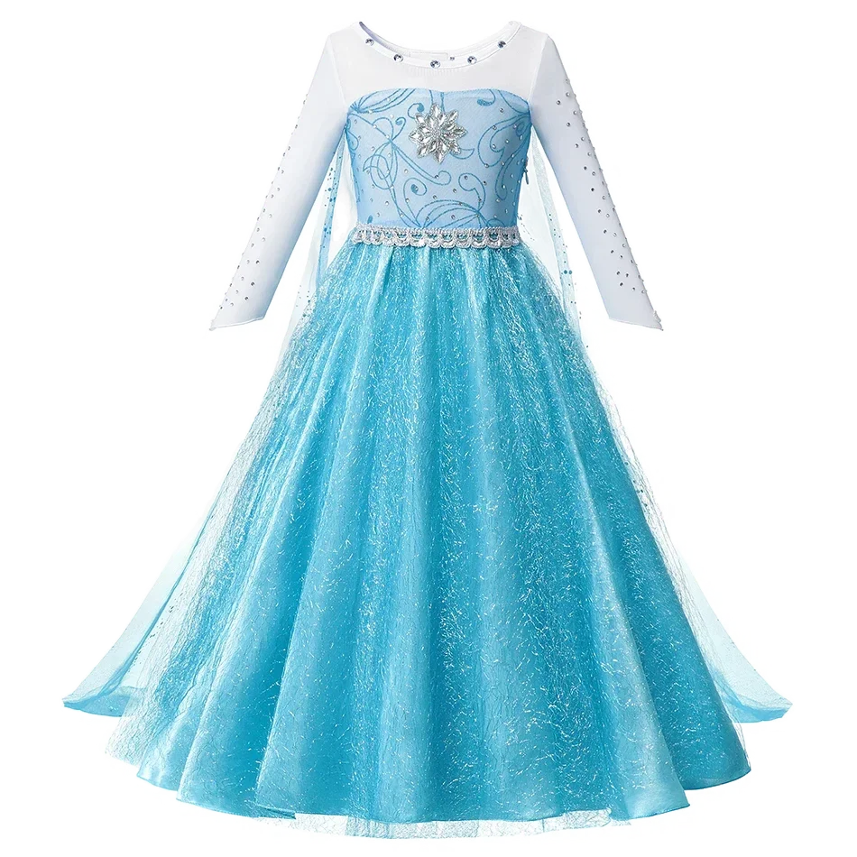 Summer Kids Cinderalla Princess Cosplay Costume Clothes Girls Sequins Dress with Crown Gloves Birthday Party Ball Gown 2-10 Y