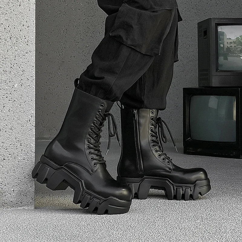 men fashion punk gothic platform boots designer original leather shoes cowboy high boot women stylish long motorcycle botas mans