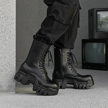 men fashion punk gothic platform boots designer original leather shoes cowboy high boot women stylish long motorcycle botas mans