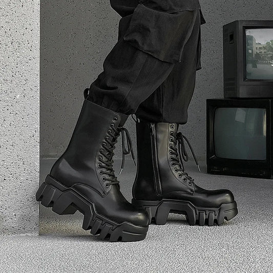men fashion punk gothic platform boots designer original leather shoes cowboy high boot women stylish long motorcycle botas mans