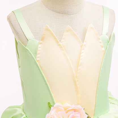 Tiana Fancy Girls Princess Costume Kid Carnival Dress Cosplay Floral LED Light Up Clothing Halloween Girls Christmas Party 2-11T