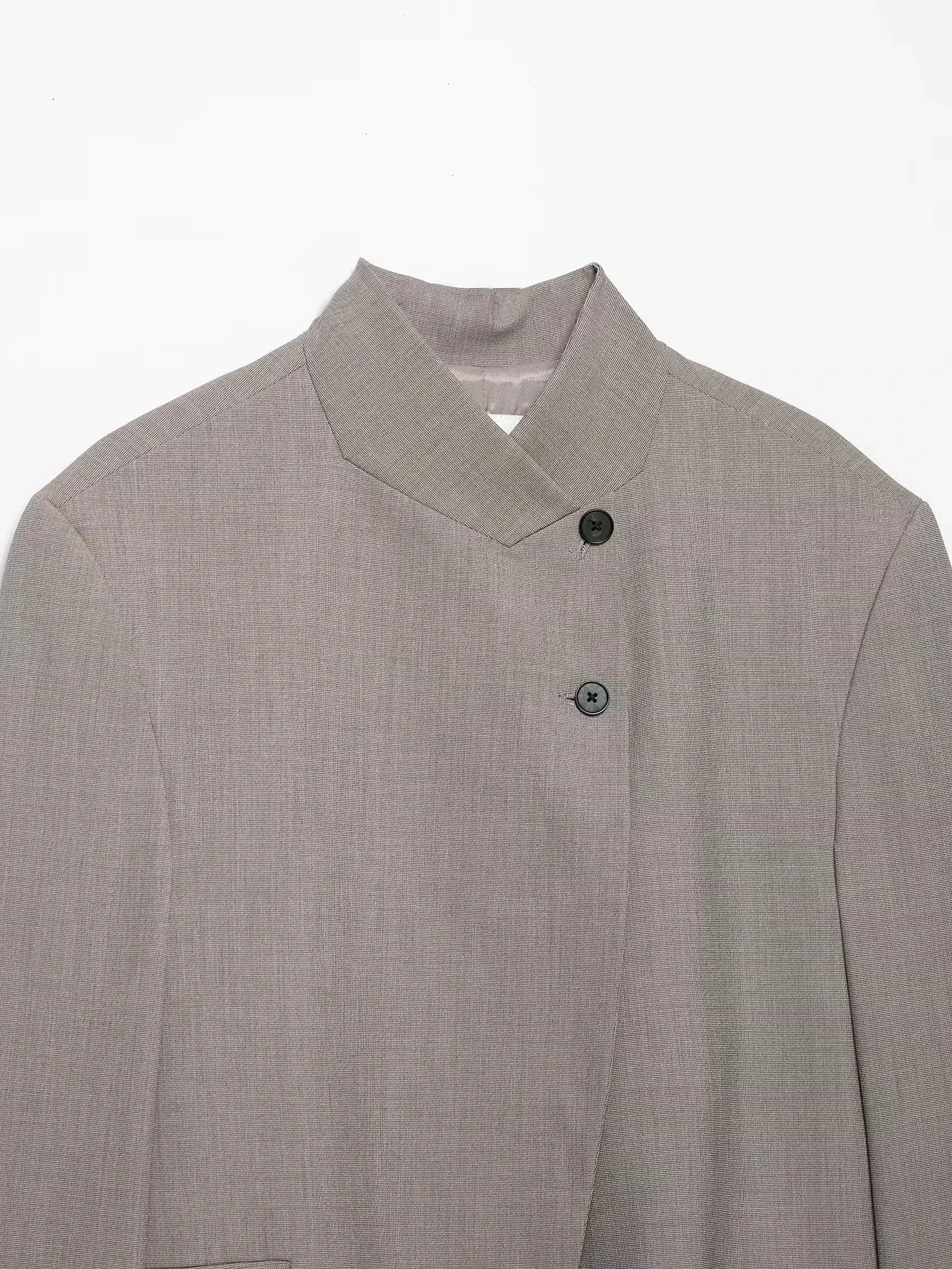Vintage Office Lady Gray Solid Blazer Stand Collar Long Sleeve Loose Blazer Fashion 2026 Spring Summer Casual Blazer