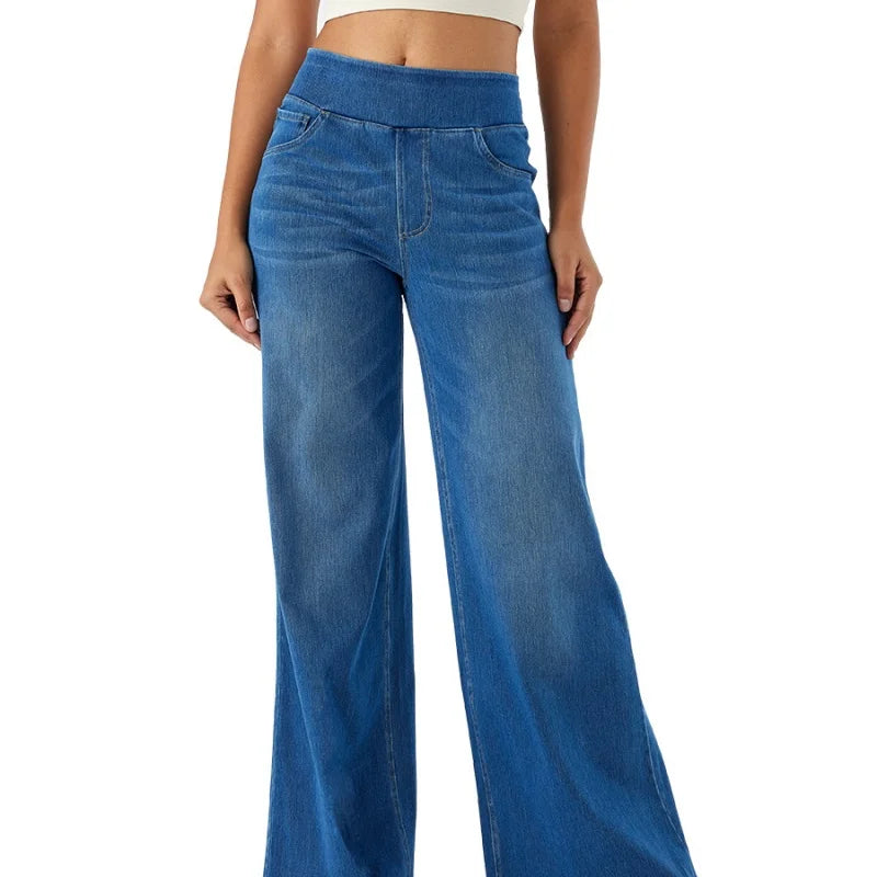 Women's New Large Size Denim Wide-Legged Trousers American High-Waisted Thin Straight Loose Casual Trousers Casual Jeans