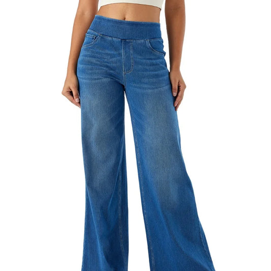 Women's New Large Size Denim Wide-Legged Trousers American High-Waisted Thin Straight Loose Casual Trousers Casual Jeans