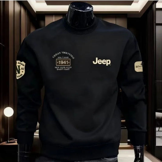 2026 Jeep High-quality Men's Casual Printed All-match Long-sleeved Round-neck Pure Cotton Sweatshirt for Spring and Autumn
