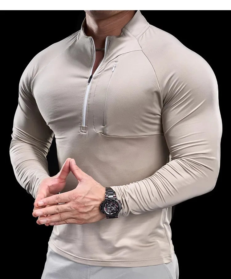 2024 New Men's Sports Gym Fitness Tops Running Training Clothes Round Neck Quick-drying Breathable Long-sleeved T-shirt Autumn