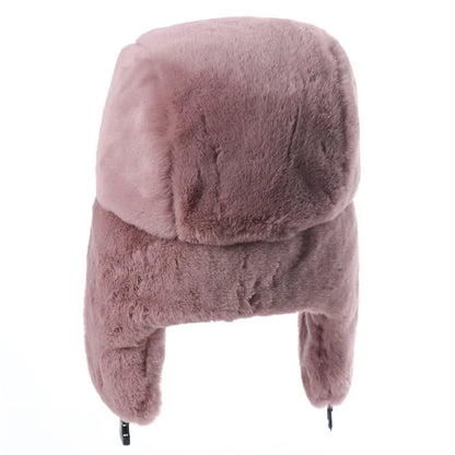 Winter Women Soviet Badge Bomber Hat Warm Faux Rabbit Fur Pilot Ushanka Windproof Thermal Earflap Hats For Men Ski Caps