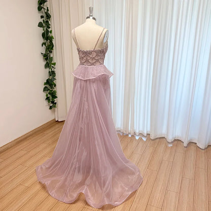 Luxury Beaded Mermaid Evening Dress Spaghetti Strap Detachable Overlay Formal Prom Wedding Party Gown Customized