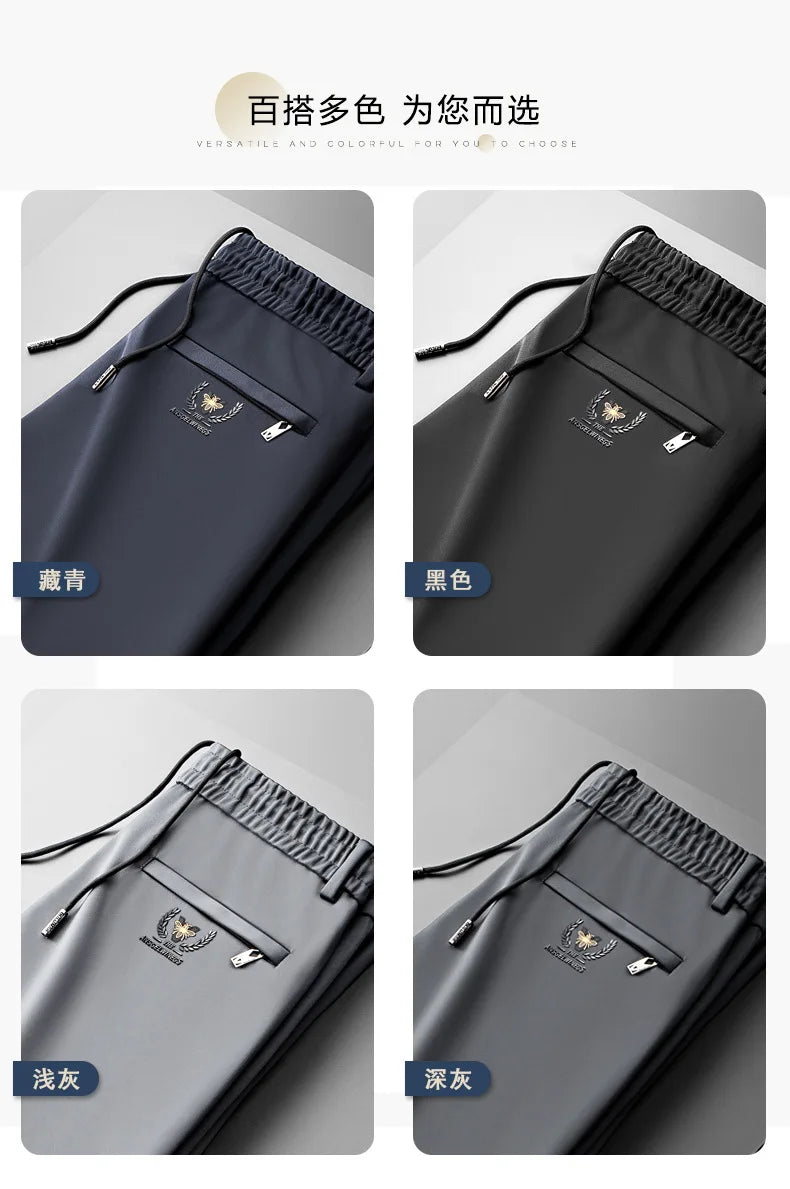 10XL Big Size Men's Summer Casual Pants Straight Fit Elastic Waist Trouser Male Classic Office Plus Large Stretch Zipper Pocket