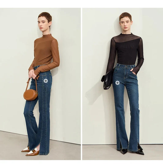Minimalism Mesh T-shirts For Women 2025 Autumn New Office Lady Half-high Neck Micro Perspective Slim Retro Shirt 12423055
