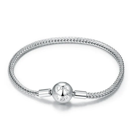 925 Sterling Silver Zircon Rose Buckle Bracelet Snake Chain for Women Bead Charm DIY Chic Jewelry Gift BSB096