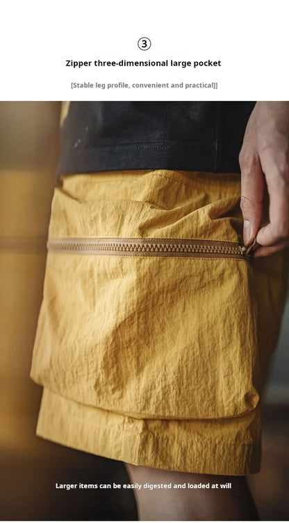 Outdoor Yellow Cargo Shorts Men's Summer Quick-Dry Lightweight Sports Shorts with Drawstring Waist Multi-Pocket Bottoms