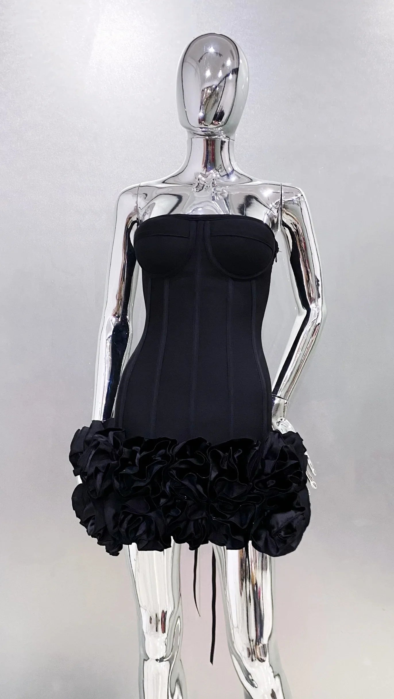 Stereoscopic Flowers Back Laceing Strapless Red Bandage Mini Evening Dress Sweet Woman Birthday Party Dress Performance costume