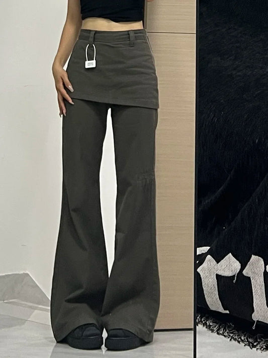 Fake Two-Piece Plus size Wide Leg Jeans for Women 2025 New Y2k Fashion Streetwear High Waisted Flare Denim Pants