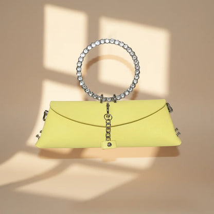 Clutch Bag Luxury Designer Handbag for Women 2025 with Chain Metal Ring Handle PU Leather Rhinestones Purses Shoulder Bag