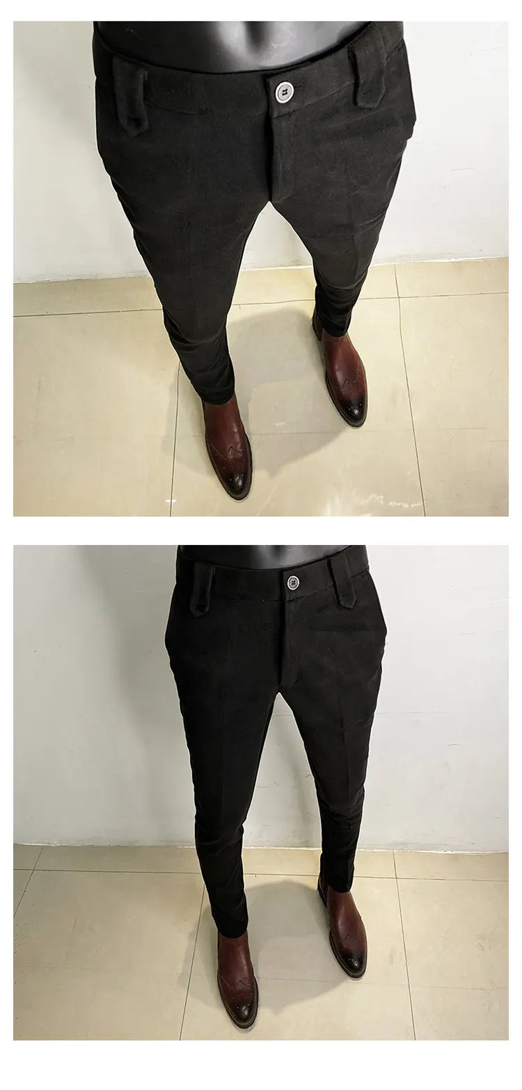 Autumn Winter Thickened Woolen Men Suit Pants New Solid Keep Warm Casual Slim Straight Pant Business Office Social Dress Pants
