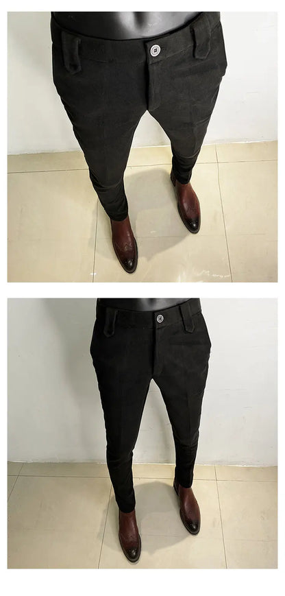 Autumn Winter Thickened Woolen Men Suit Pants New Solid Keep Warm Casual Slim Straight Pant Business Office Social Dress Pants