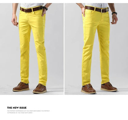 5 Colors Men's Colorful Denim Stretch Stretch Jeans Elastic Yellow Pink Red Slim Male Clothing Simple Business Denim Trousers